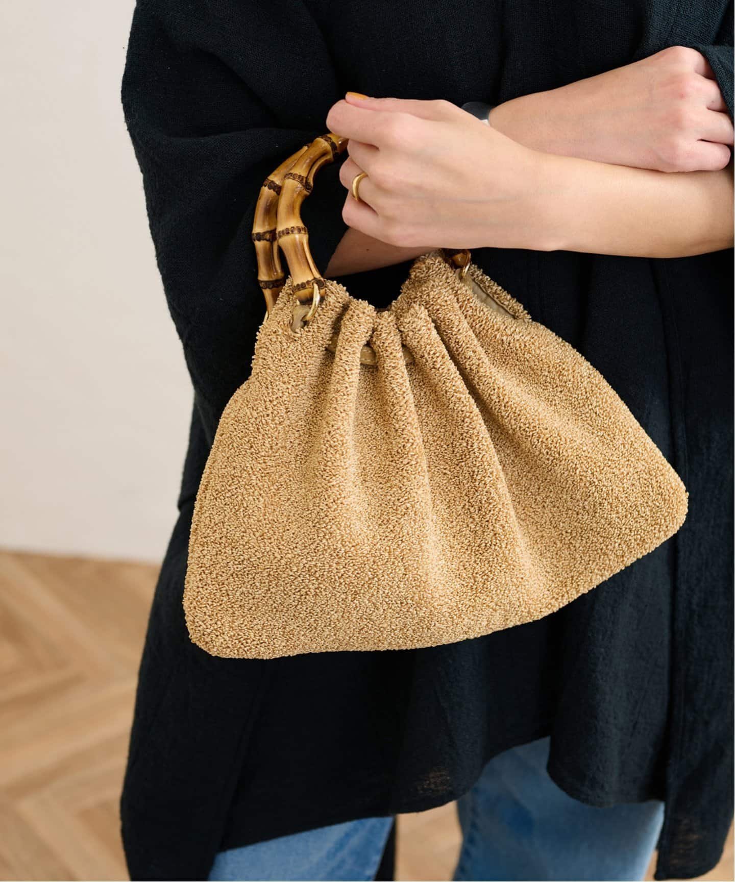 FRAMeWORK 【CATERINA BERTINI/カテリナ ベルティーニ】バンブーハンドルBAG フレームワーク バッグ ハンドバッグ ベージュ ブラック【送料無料】のサムネイル