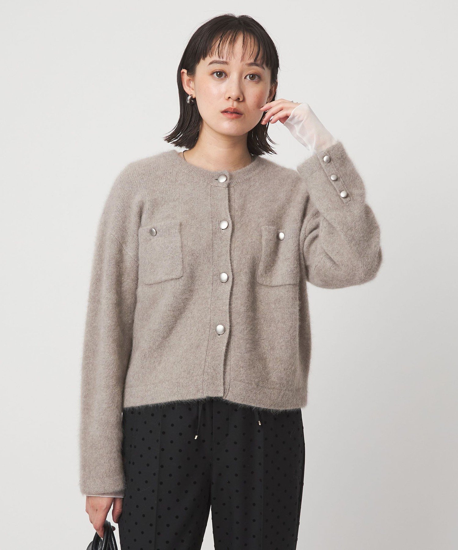 UNITED ARROWS green label relaxing ヘアリー ニット ジャケットライク カーデイガン ユナイテッドアローズ グリーンレーベルリラクシング トップス カーディガン グレー ベージュ【送料無料】のサムネイル