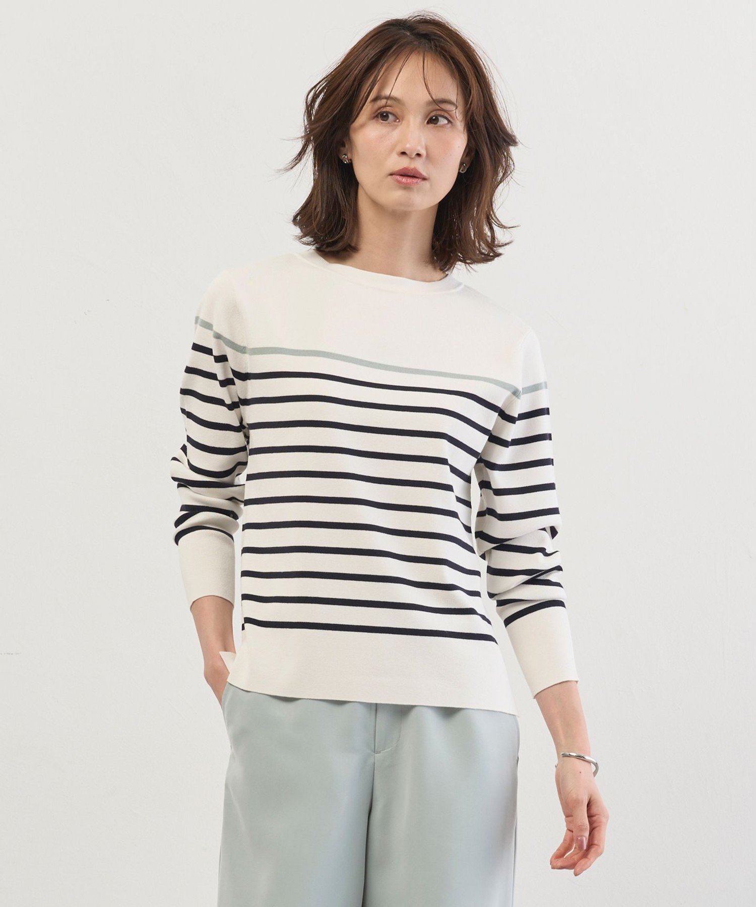J.PRESS Rayon Stretch Border ニット ジェイプレス トップス ニット ホワイト
