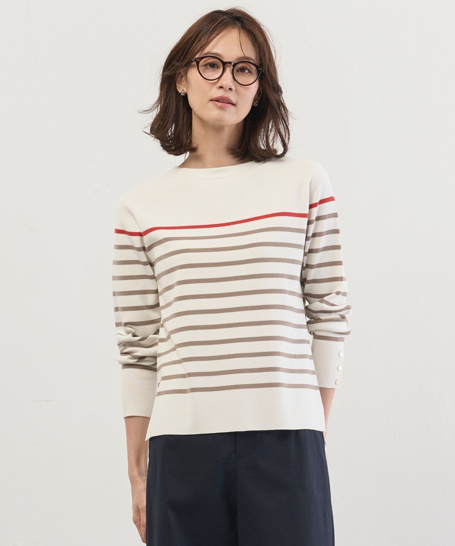 J.PRESS Rayon Stretch Border ニット ジェイプレス トップス ニット ホワイト