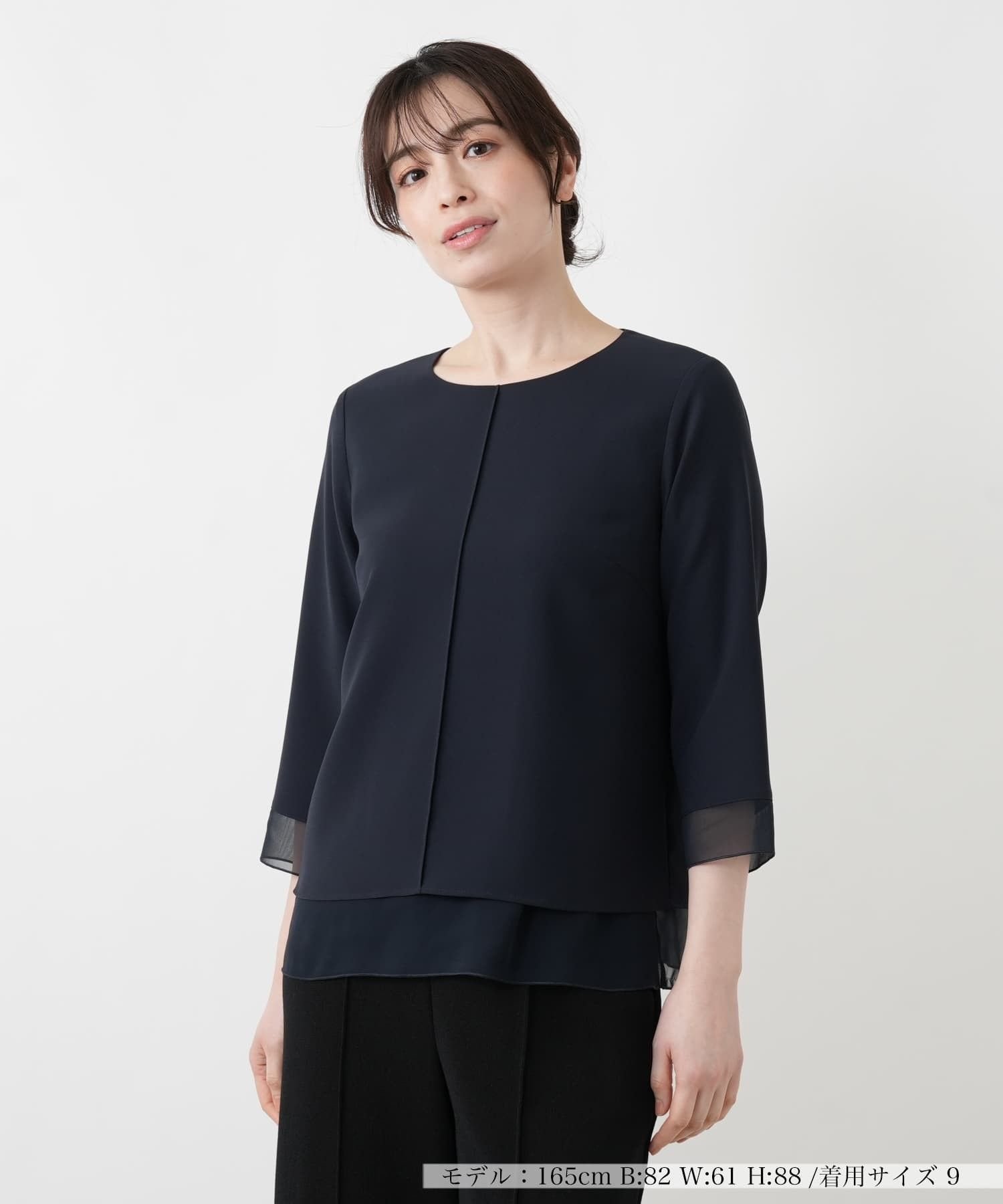 Leilian シフォン袖カットソー レリアン トップス カットソー・Tシャツ ホワイト ネイビー