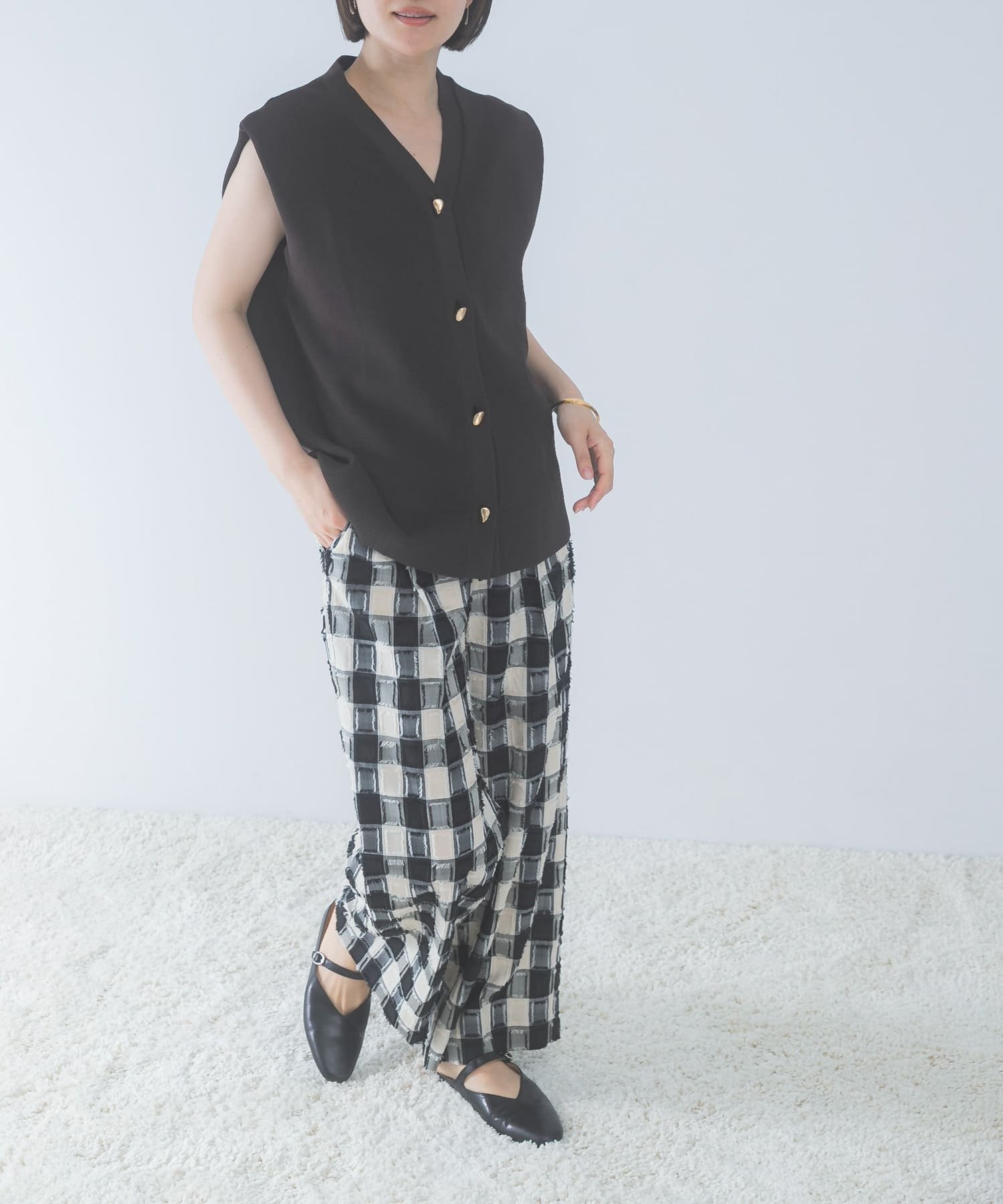 URBAN RESEARCH ROSSO 『WEB限定』チェックジャガードストレートパンツ アーバンリサーチロッソ パンツ その他のパンツ ブラック【送料無料】