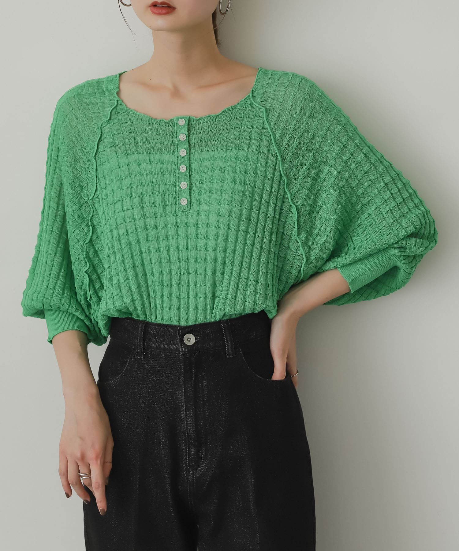 【SALE/73%OFF】SENSE OF PLACE 2WAYシアーセーター(5分袖) センス オブ プレイス トップス ニット オレンジ ブラック グリーン...