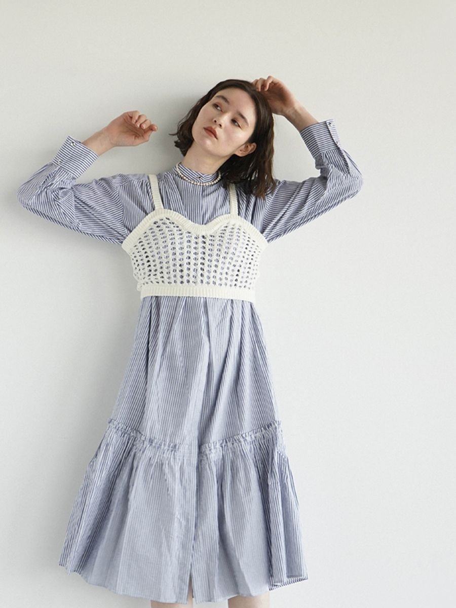 【SALE／44%OFF】FIKA. Stripe tiered onepiece ラシュッド ワンピース・ドレス シャツワンピース ブルー パープル【送料無料】のサムネイル