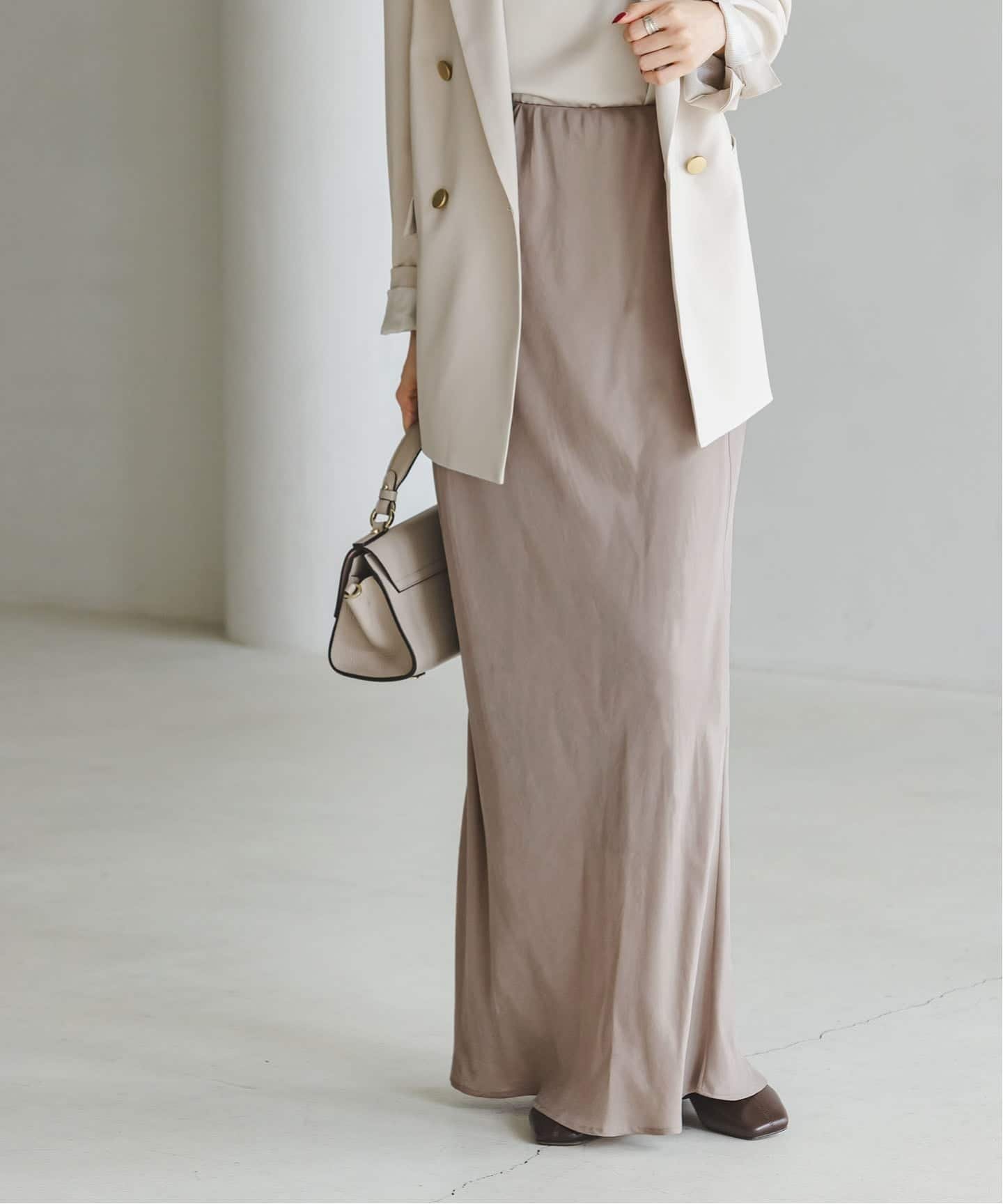 NOBLE 《追加3》キュプラナローAラインスカート ノーブル スカート ロング・マキシスカート グレー ホワイト【送料無料】のサムネイル