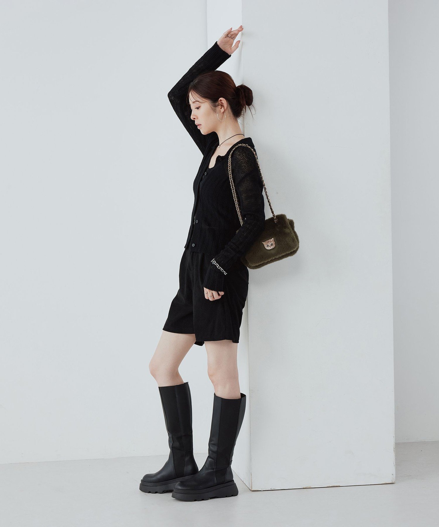 PAUL & JOE PAUL & JOE ACCESSOIRES (ポール&ジョーアクセソワ) FUR NOUNETTE ミニショルダーバッグ エルゲイス バッグ ショルダーバッグ グリーン ブラウン【送料無料】
