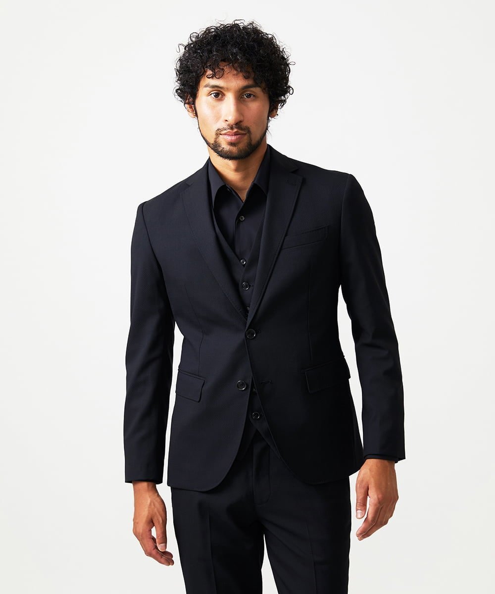 MICHEL KLEIN HOMME 【セットアップ】小紋柄テーラードジャケット ミッシェルクランオム ジャケット・アウター テーラードジャケット・ブレザー ブラック【送料無料】