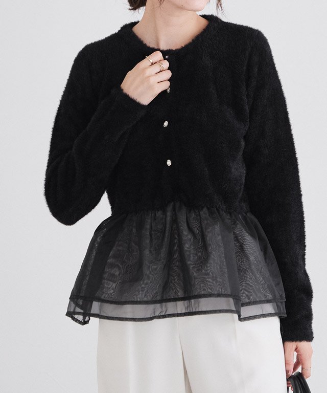 Pierrot ドッキングショートシャギーニット ピエロ トップス ニット ブラック ネイビー【送料無料】