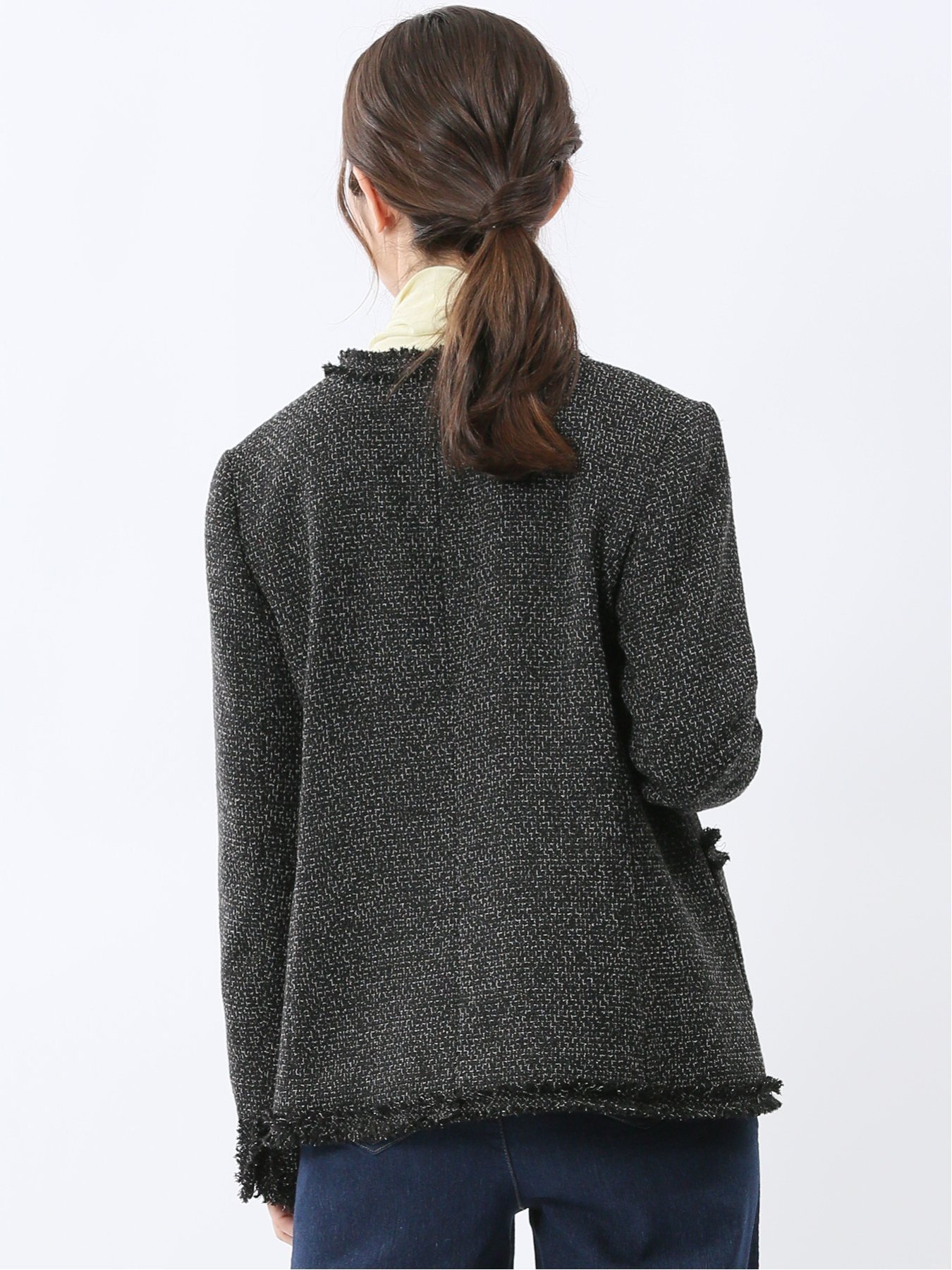 【SALE／50%OFF】m.f.editorial ファンシーツイード ノーカラージャケット 黒 タカキュー ジャケット・アウター ノーカラージャケット【送料無料】