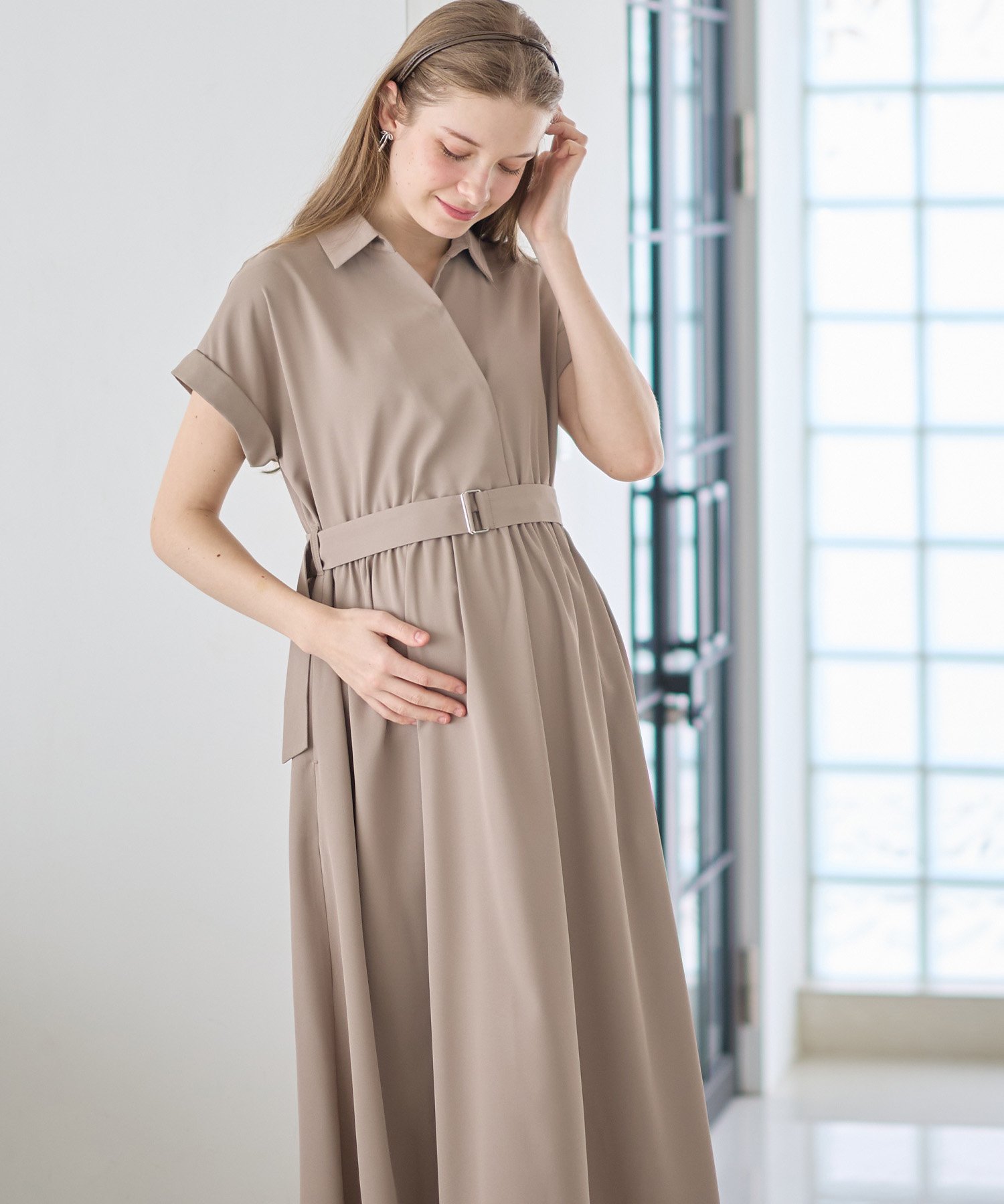 cross marche 【汗染み防止・UVカット】フレンチスリーブ スキッパ-シャツ マタニティワンピース(マタニティ&授乳服)授乳口付き 授乳楽々 妊婦服 産前・産後対応 クロスマルシェ マタニティウェア・ベビー用品 マタニティワンピース・フォーマル ネイビー ブラッ【送料無料】 2