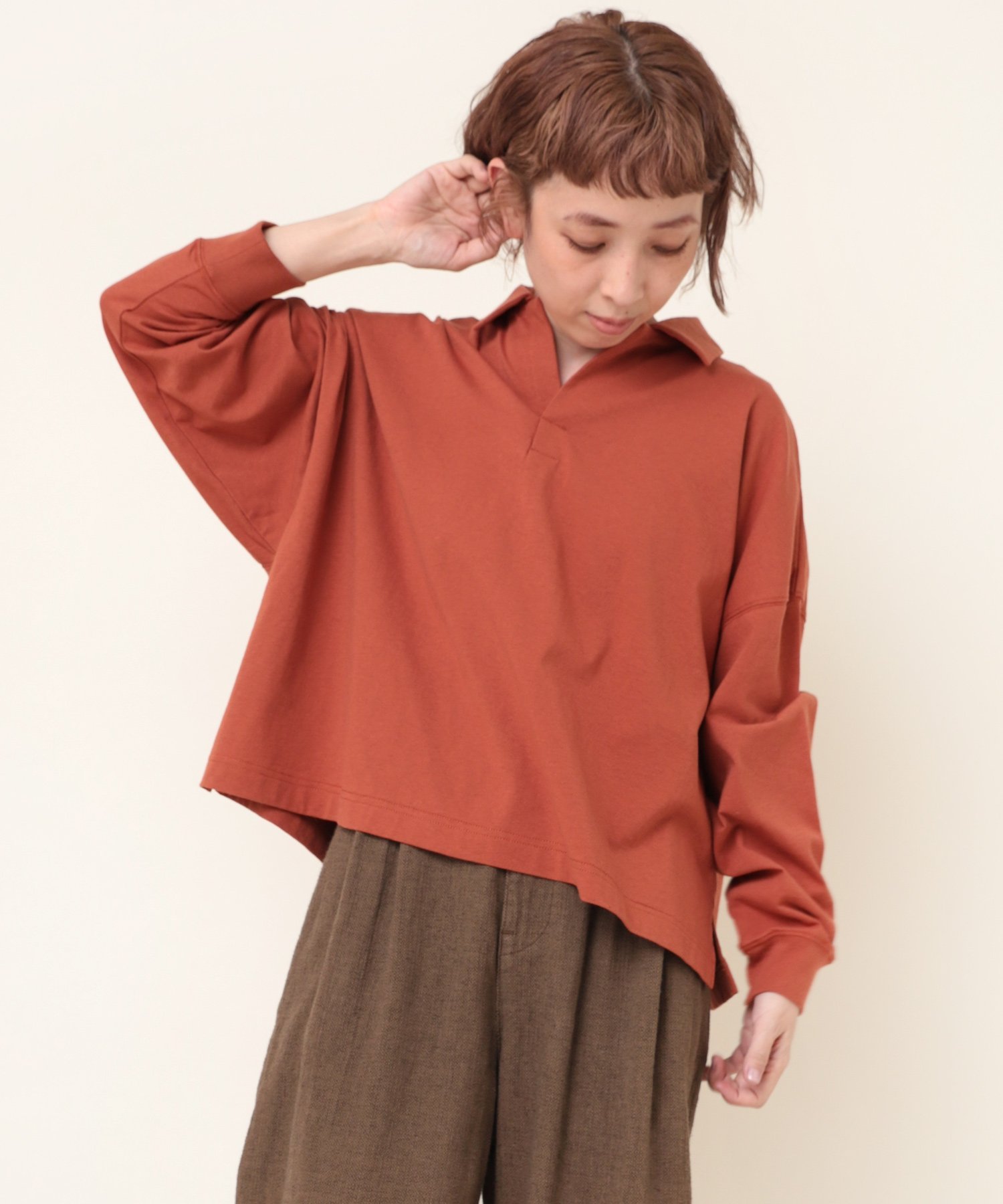 RNA-N M2095 21/-OE天竺スキッパープルオーバー アールエヌエーエヌ トップス カットソー・Tシャツ オレンジ ブラック ベージュ