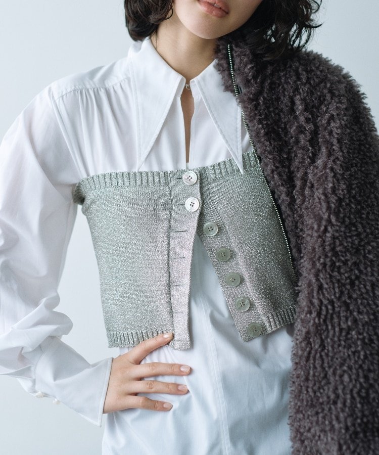 DRESSTERIOR CODE A｜lame knit bustier ドレステリア トップス ニット シルバー ブラック【送料無料】のサムネイル