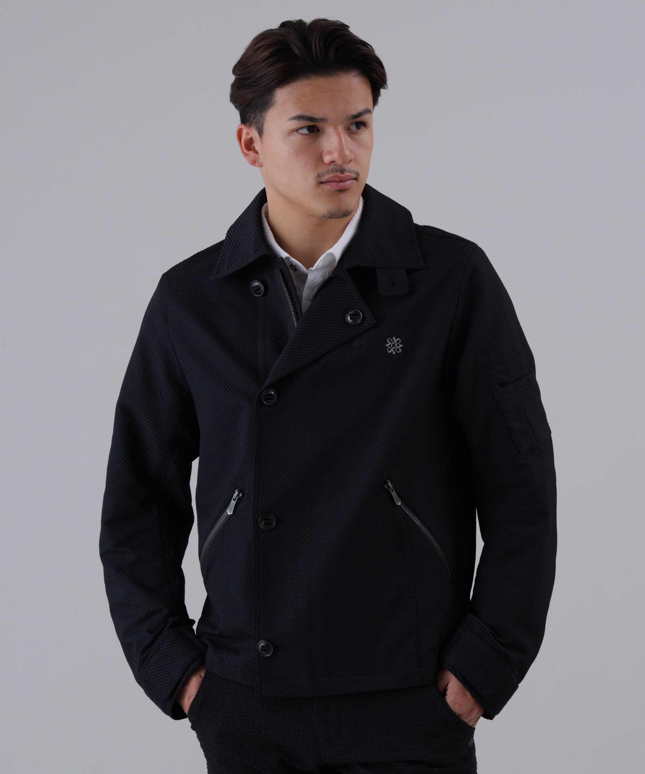St ANDREWS 幾何学ジャガードブルゾン (MENS) セントアンドリュース ジャケット・アウター ブルゾン・ジャンパー ブラック ホワイト