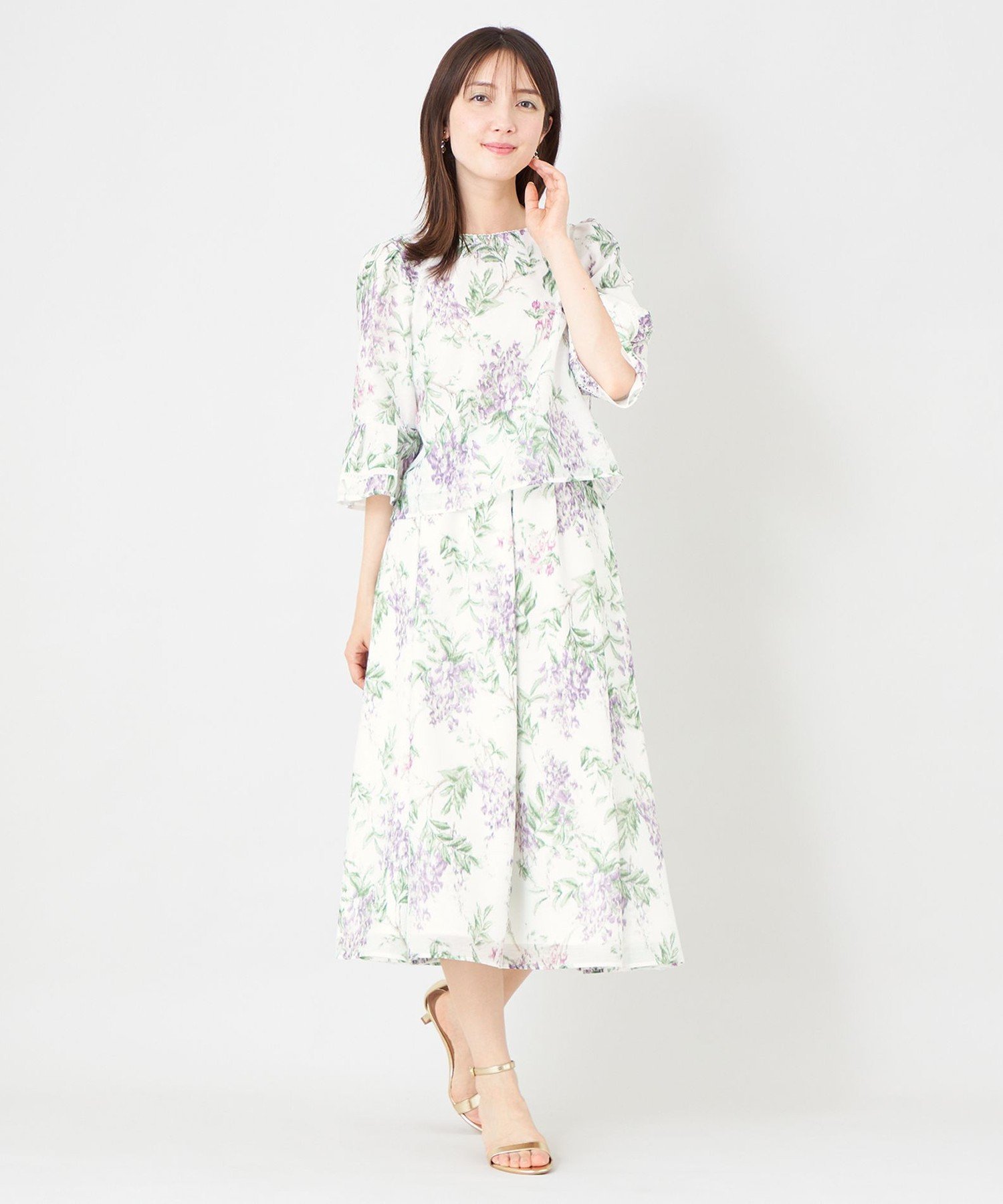 TO BE CHIC 【L】ライラックプリント ノーカラーBOXブラウス サンヨー エルサイズ トップス シャツ・ブラウス ホワイト