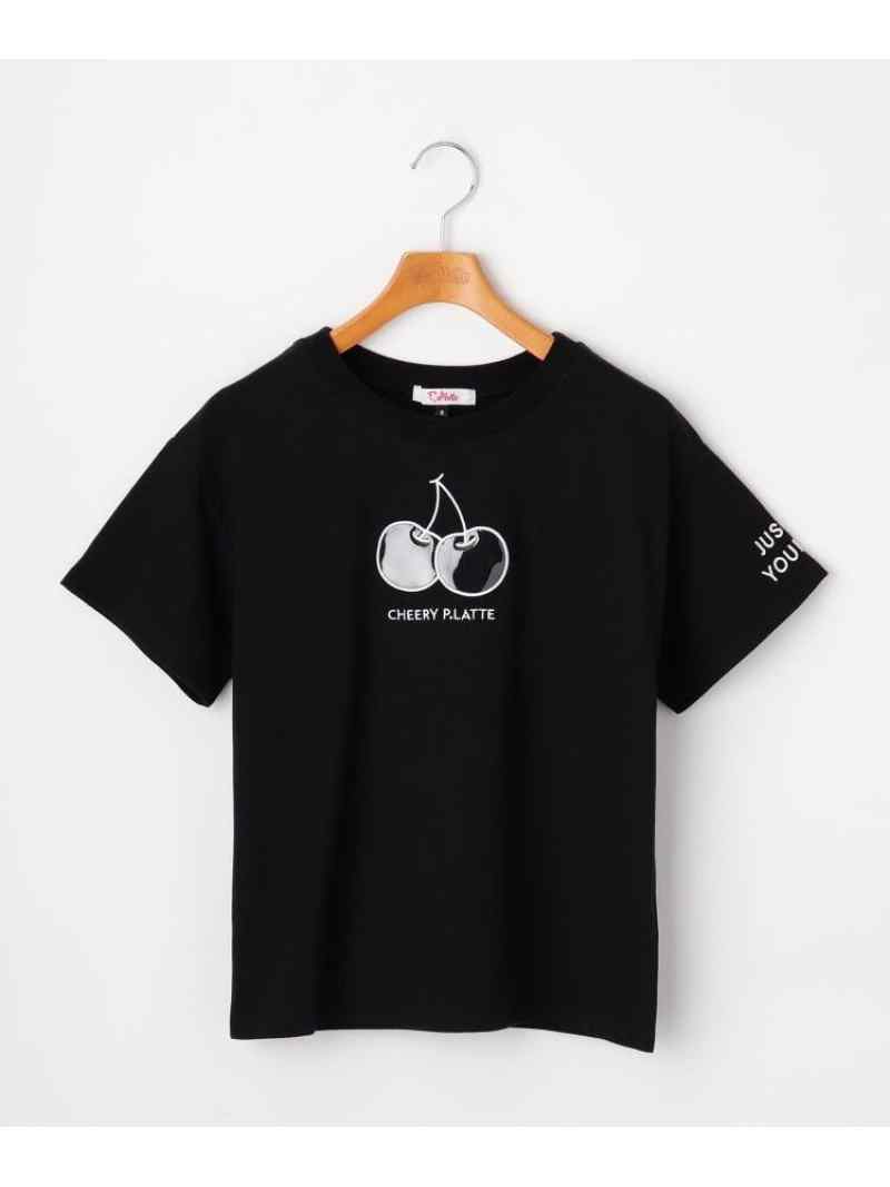 PINK-latte ★ニコラ掲載★チェリービニールアップリケTシャツ ピンク ラテ トップス カットソー・Tシャツ パープル ピンク ブラックのサムネイル