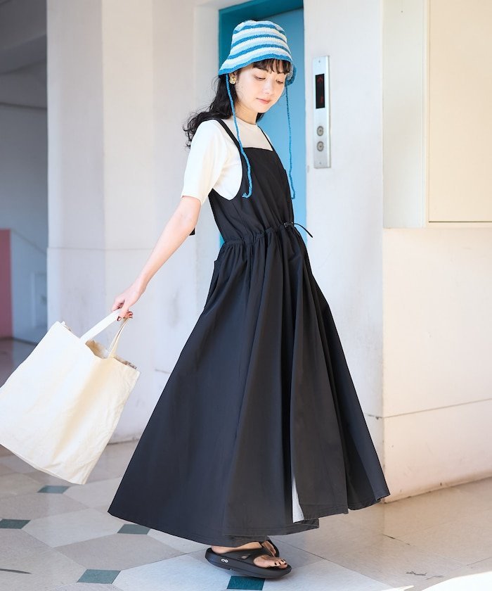 THOUSAND MILE ドロスト サロペットワンピース フリークスストア ワンピース・ドレス ワンピース ブラック グリーン【送料無料】のサムネイル