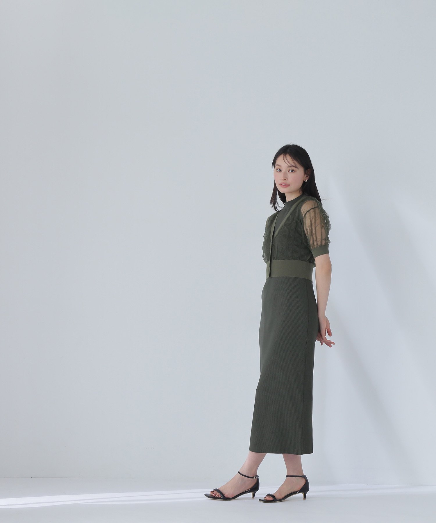 【SALE/10%OFF】NATURAL BEAUTY BASIC シャーリングシアーカーデセットワンピース ナチュラルビューティベーシック スカート その他のスカート ブラック グリーン ホワイト【送料無料】
