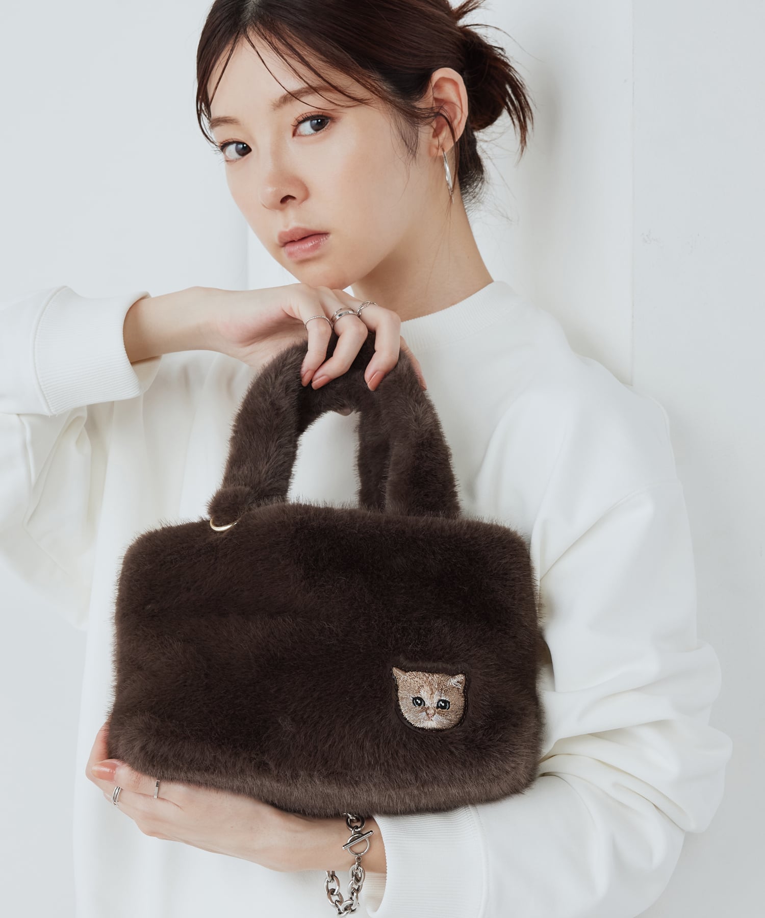 PAUL & JOE ミニトートバッグ サブバッグ PJA-B1283 ファーヌネット エルゲイス バッグ トートバッグ ブラウン グリーン【送料無料】のサムネイル