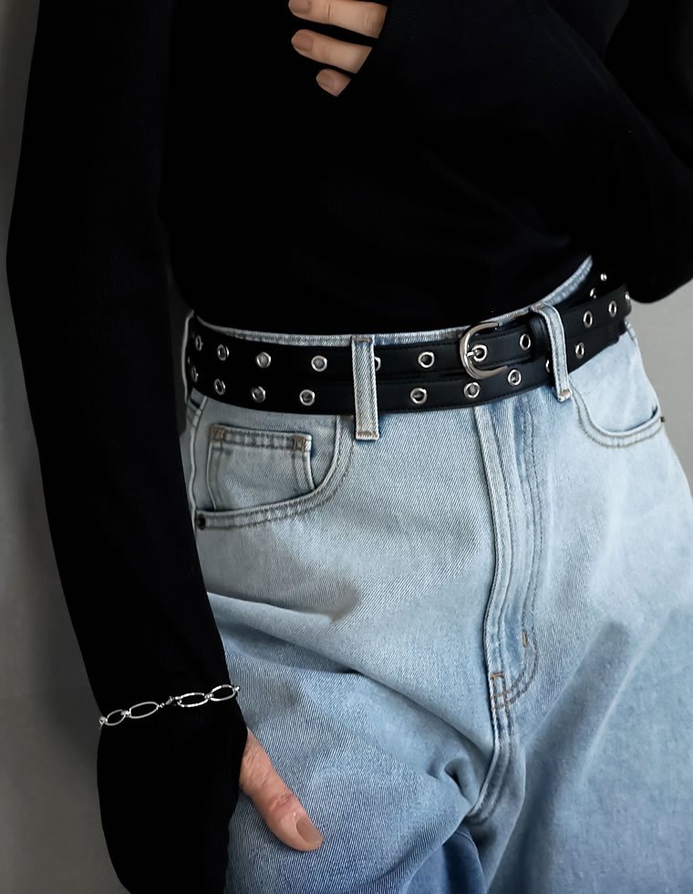 Re:EDIT ダブルラップスタッズ細ベルト リエディ ファッション雑貨 ベルト ブラック stylife-15319841 Rakuten Fashion サンプル画像2