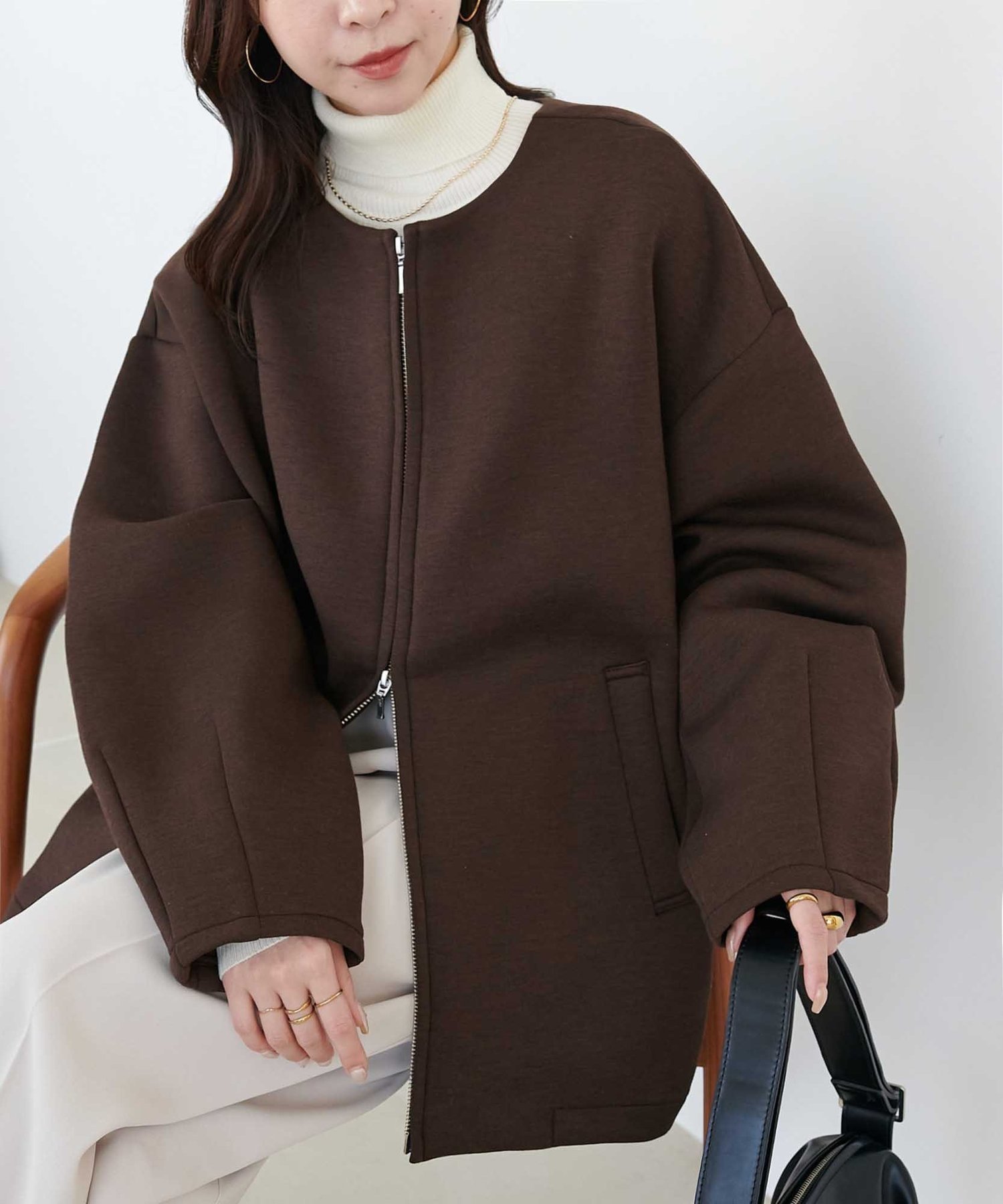 Discoat ダンボールダブルジップカーディガン ディスコート トップス その他のトップス ブラック ブラウン ベージュ【送料無料】