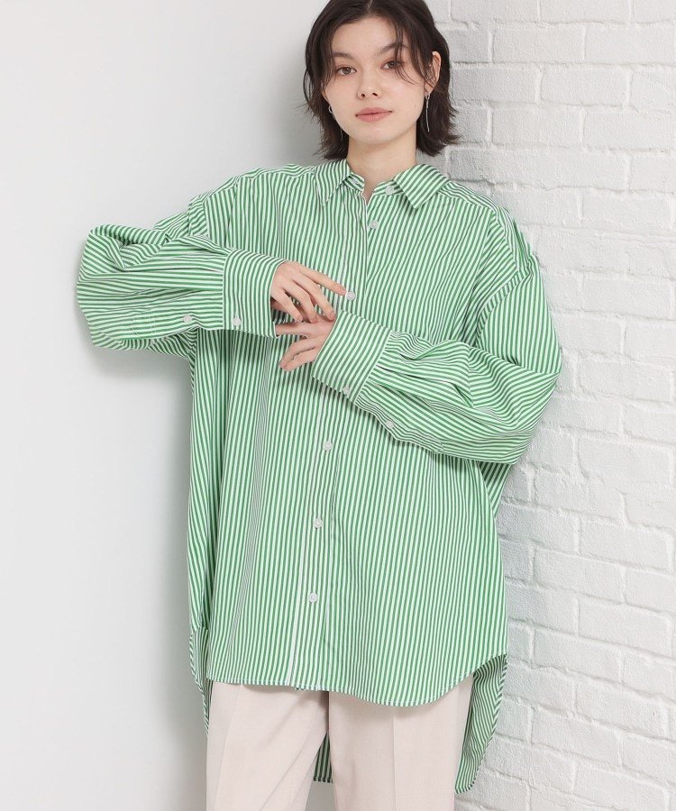 THE SHOP TK ゆったりシルエットで体型カバー ロングシャツ ザ ショップ ティーケー トップス シャツ・ブラウス グリーン ネイビー ホワイト