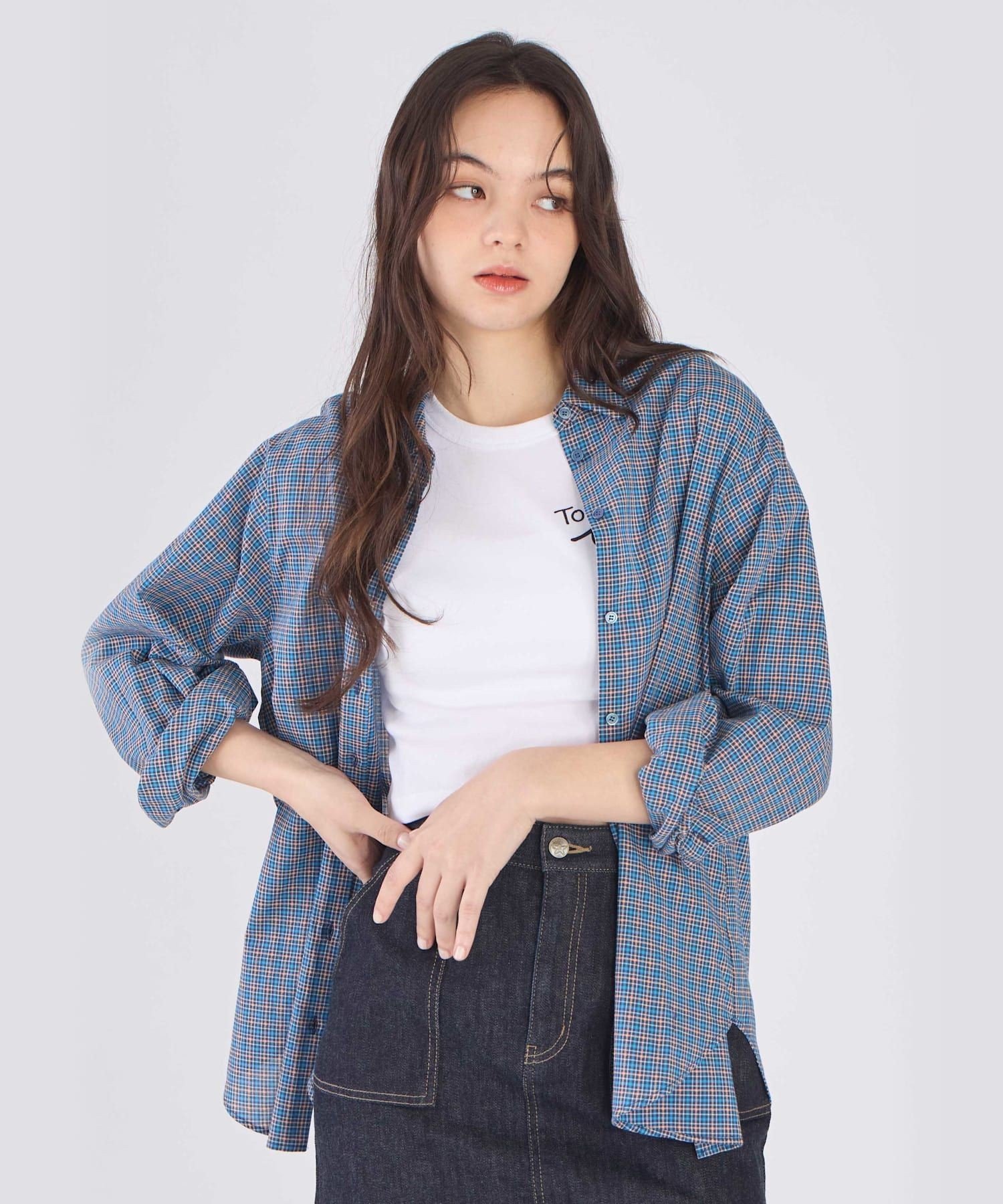 To b. by agnes b. ドビー ミニチェック コットン シャツ アニエスベー トップス シャツ・ブラウス ネイビー【送料無料】