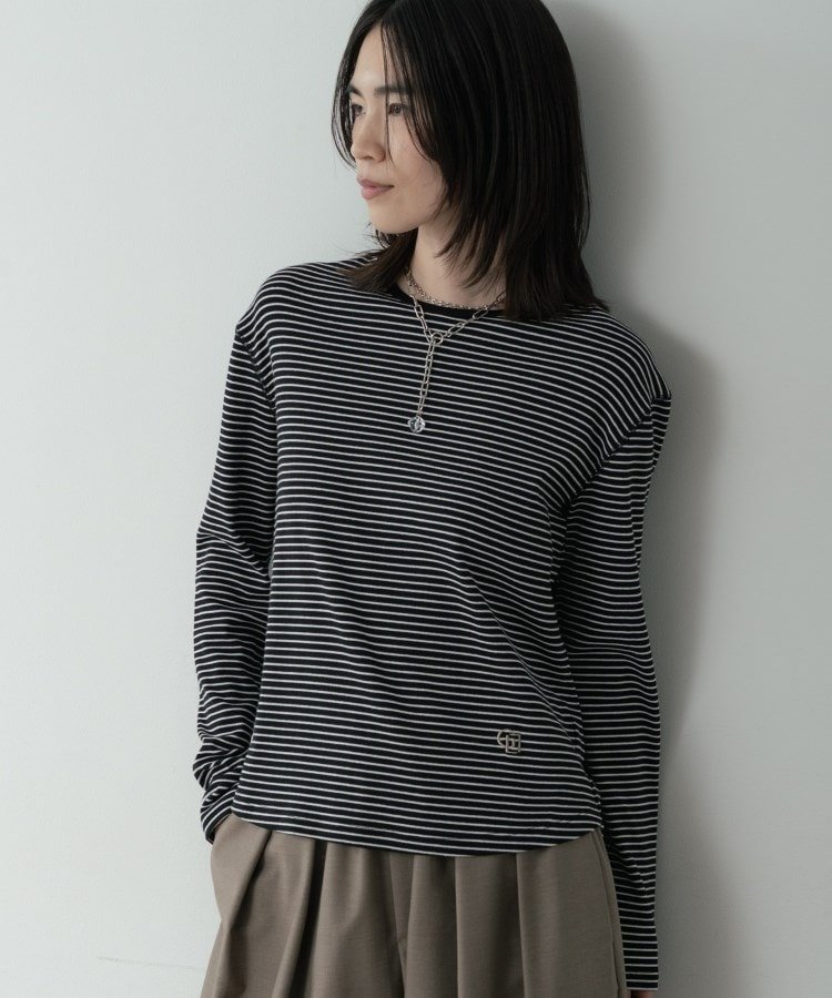 ボーダーカットソー ギャレスト トップス カットソー・Tシャツ ホワイト ブラック パープル