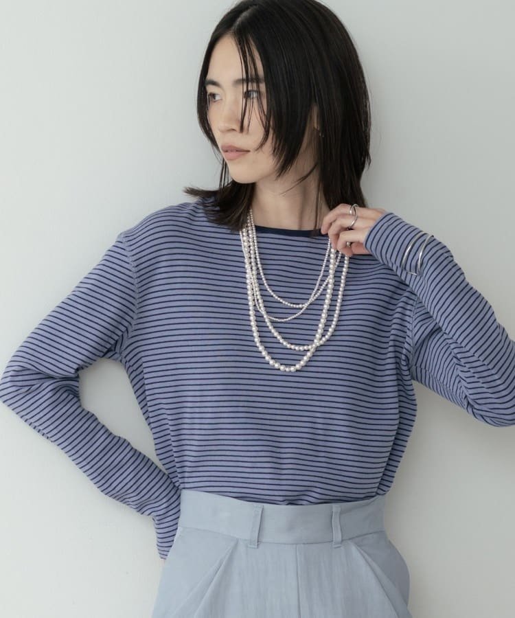 ボーダーカットソー ギャレスト トップス カットソー・Tシャツ ホワイト ブラック パープル