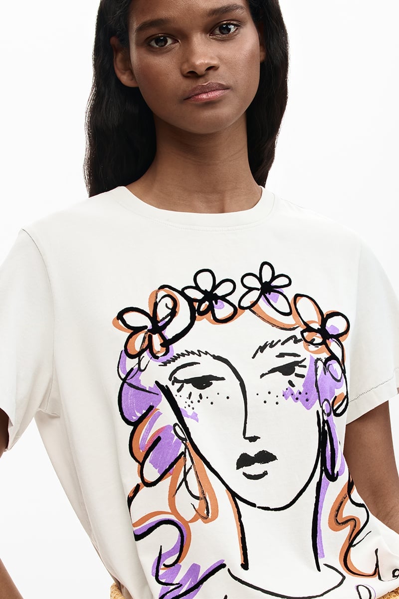 顔のプリントTシャツ デシグアル トップス カットソー・Tシャツ ホワイト