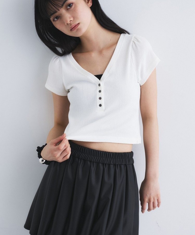 CODE A M everyday rib button tee コードエー トップス カットソー・Tシャツ ブラック ホワイト ブルー