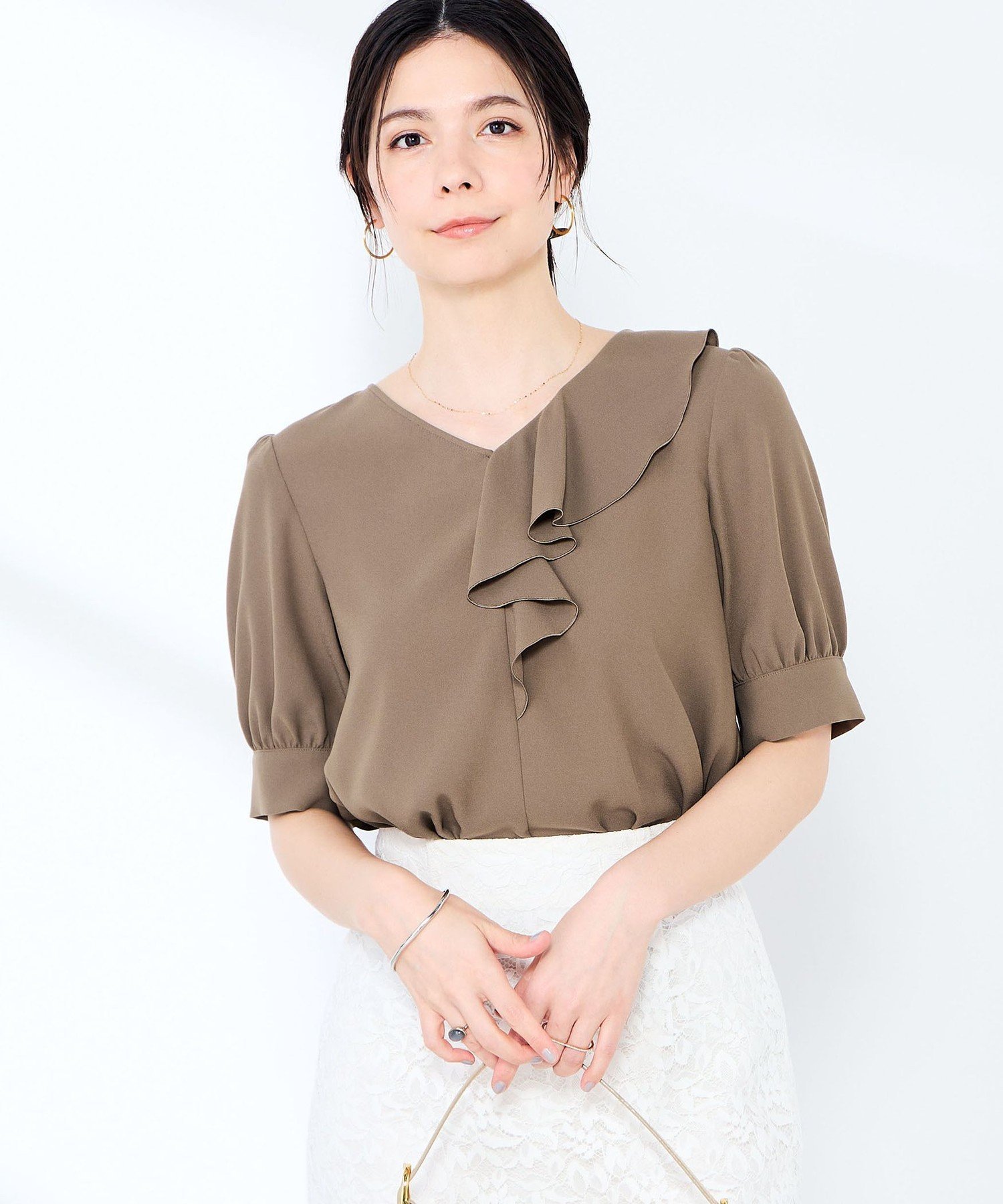NOLLEY'S sophi ウォッシャブルジョーゼットアシメラッフルブラウス ノーリーズ トップス シャツ・ブラウス ホワイト グリーン ブルー【送料無料】
