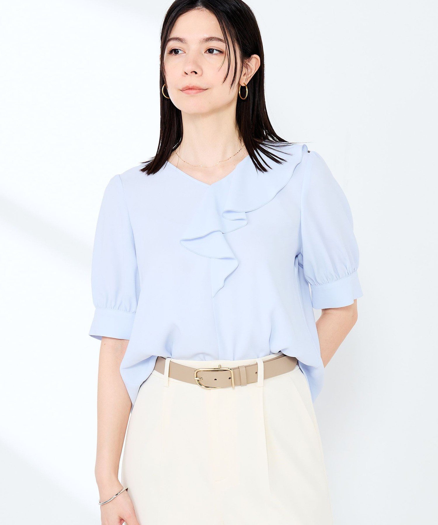 NOLLEY'S sophi ウォッシャブルジョーゼットアシメラッフルブラウス ノーリーズ トップス シャツ・ブラウス ホワイト グリーン ブルー【送料無料】