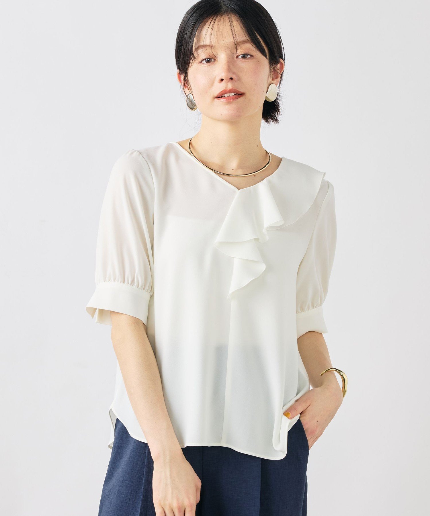 NOLLEY'S sophi ウォッシャブルジョーゼットアシメラッフルブラウス ノーリーズ トップス シャツ・ブラウス ホワイト グリーン ブルー【送料無料】