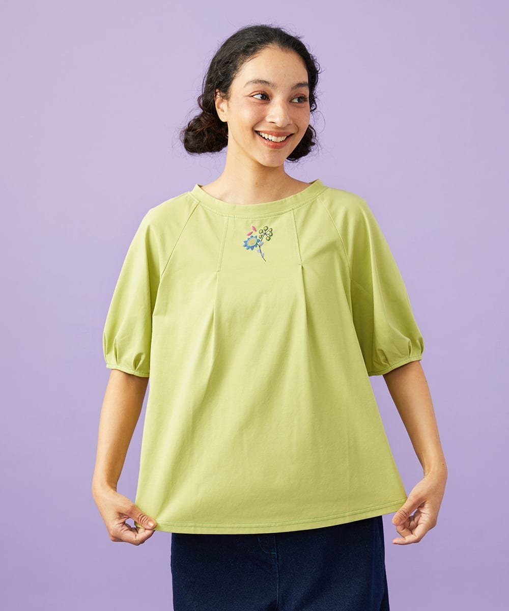 Jocomomola 【接触冷感/2WAY】T/C天竺 フラワープリントTシャツ ホコモモラ トップス カットソー・Tシャツ グリーン ホワイト