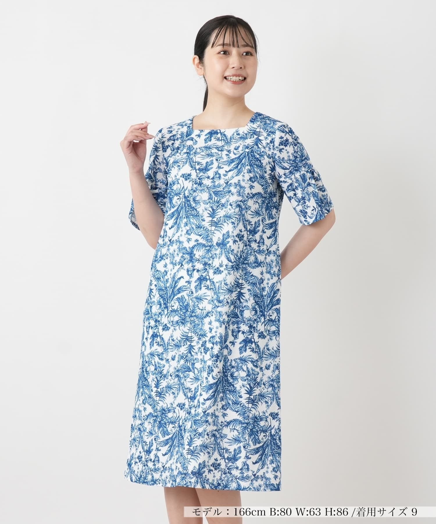 【SALE／40%OFF】Leilian ボタニカル柄スクエアネックワンピース レリアン ワンピース・ドレス ワンピース ネイビー【送料無料】
