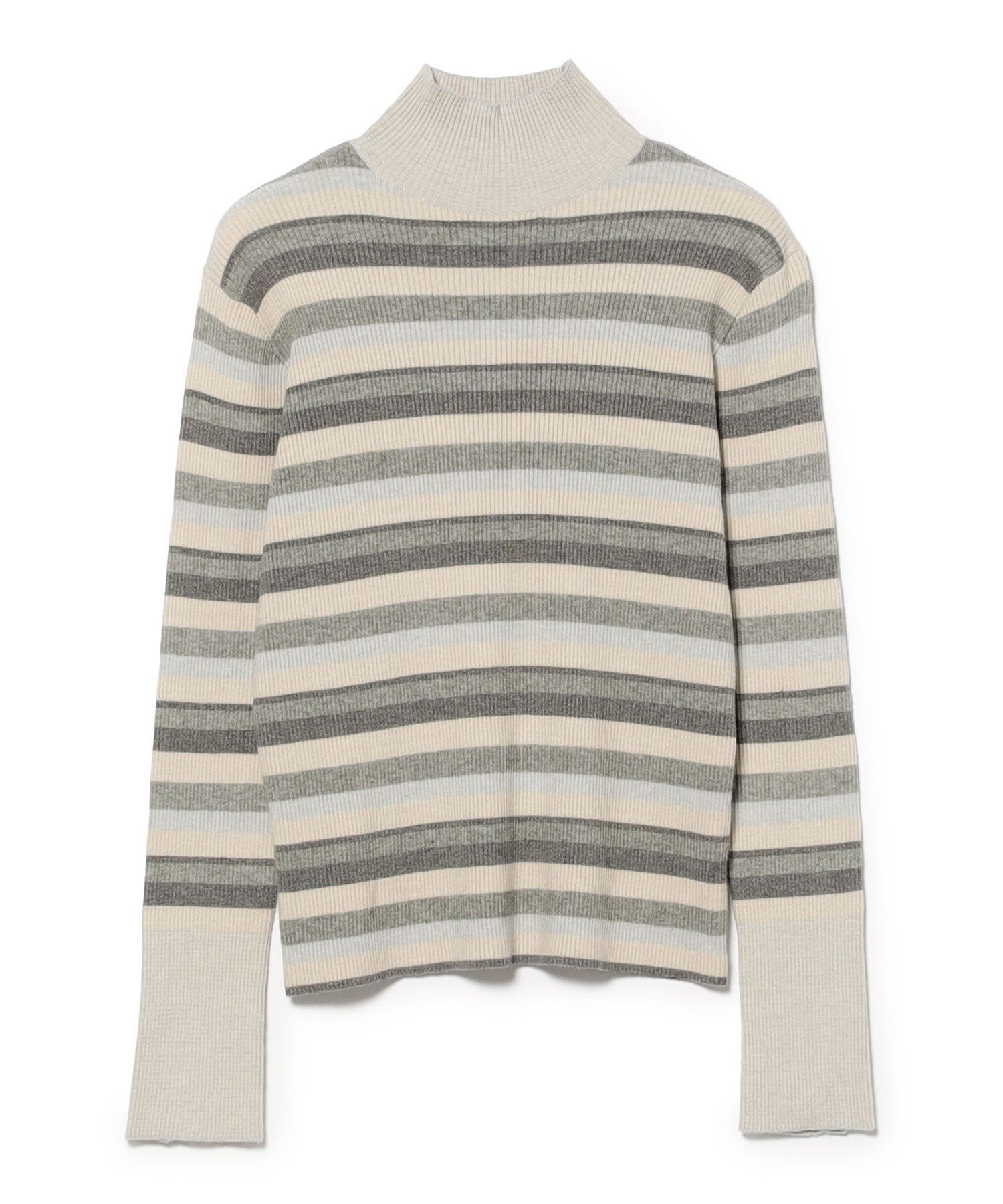 WOMEN マルチ ボーダー タートルネック ニット 26AW 秋新作 ロングシーズン 着回し イージーケア ビームス ハート トップス ニット グレー ブラック ホワイト