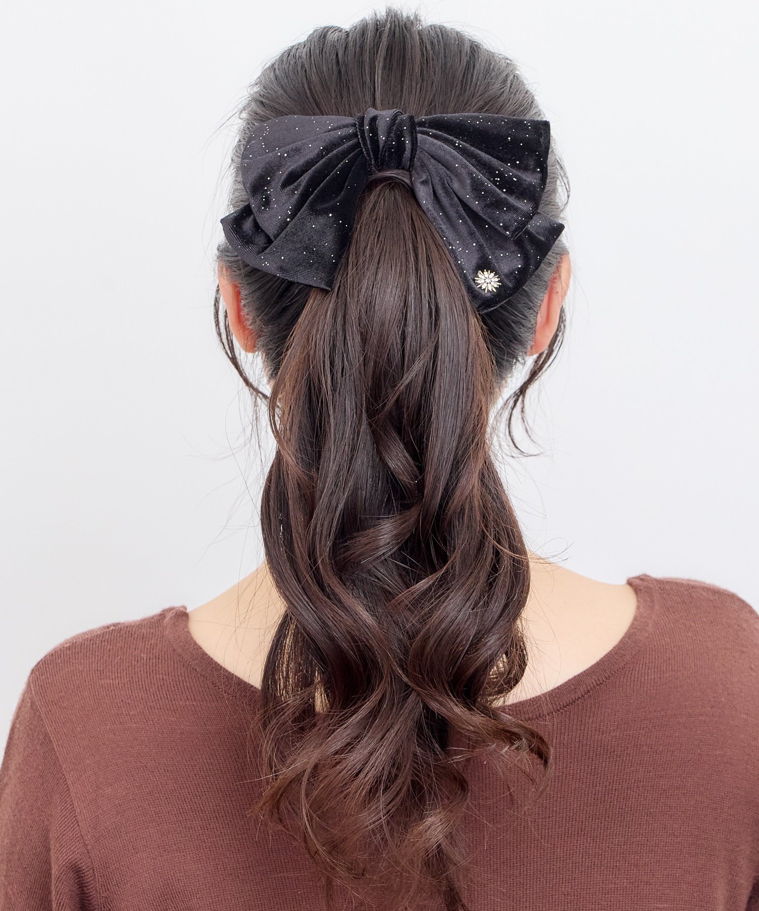 Heartdance 装飾付きラメベロアリボンバレッタ ハートダンス ヘアアクセサリー バレッタ・ヘアクリップ・ヘアピン ブラック