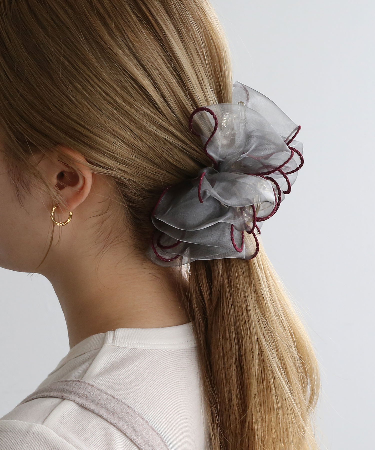 colleca la 配色パイピングオーガンジーバンス/ヘアクリップ コレカラ ヘアアクセサリー バレッタ・ヘアクリップ・ヘアピン ブラウン グレー