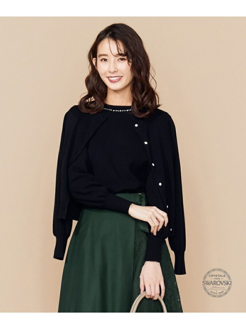 【SALE／50%OFF】ANY SIS 【洗える】クリスタル カーディガン エニィスィス トップス ニット ブラック レッド ブルー【送料無料】のサムネイル