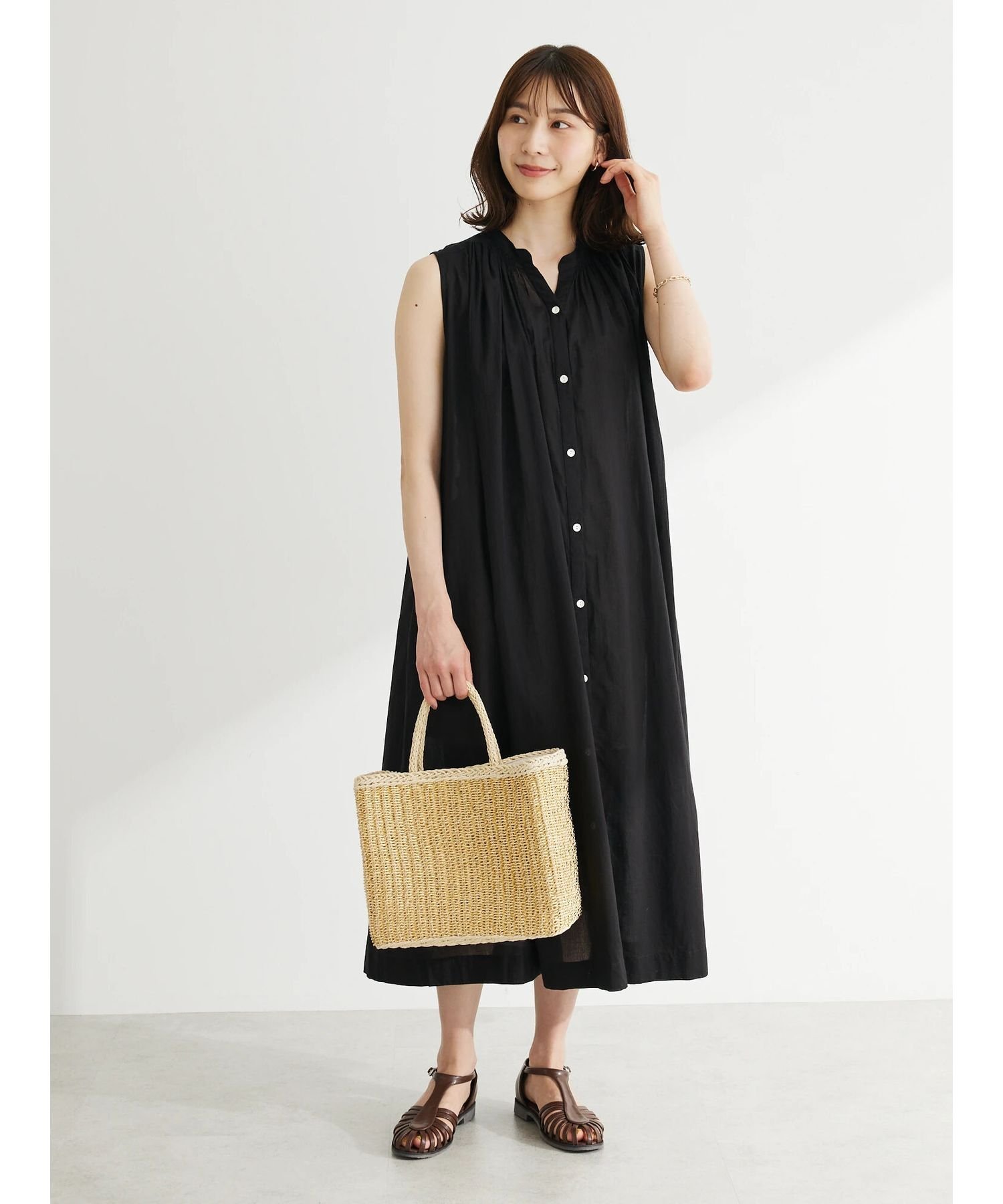 【SALE／50%OFF】Green Parks インド綿 ノースリーブワンピース 23SS/夏 グリーンパークス ワンピース・ドレス ワンピース ブラック ピンク ブルーのサムネイル