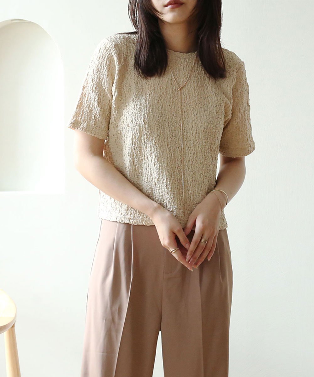 【SALE／40%OFF】NOAHL 【NOAHL】クラッシュジャガードT ノアル トップス カットソー・Tシャツ ホワイト ブラック ブラウン ベージュのサムネイル