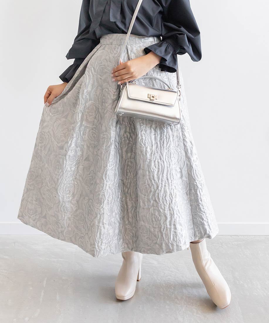 【SALE／30%OFF】RANDA フラワージャガードフレアスカート ランダ スカート ロング・マキシスカート グレー ブラック ホワイト【送料無料】のサムネイル