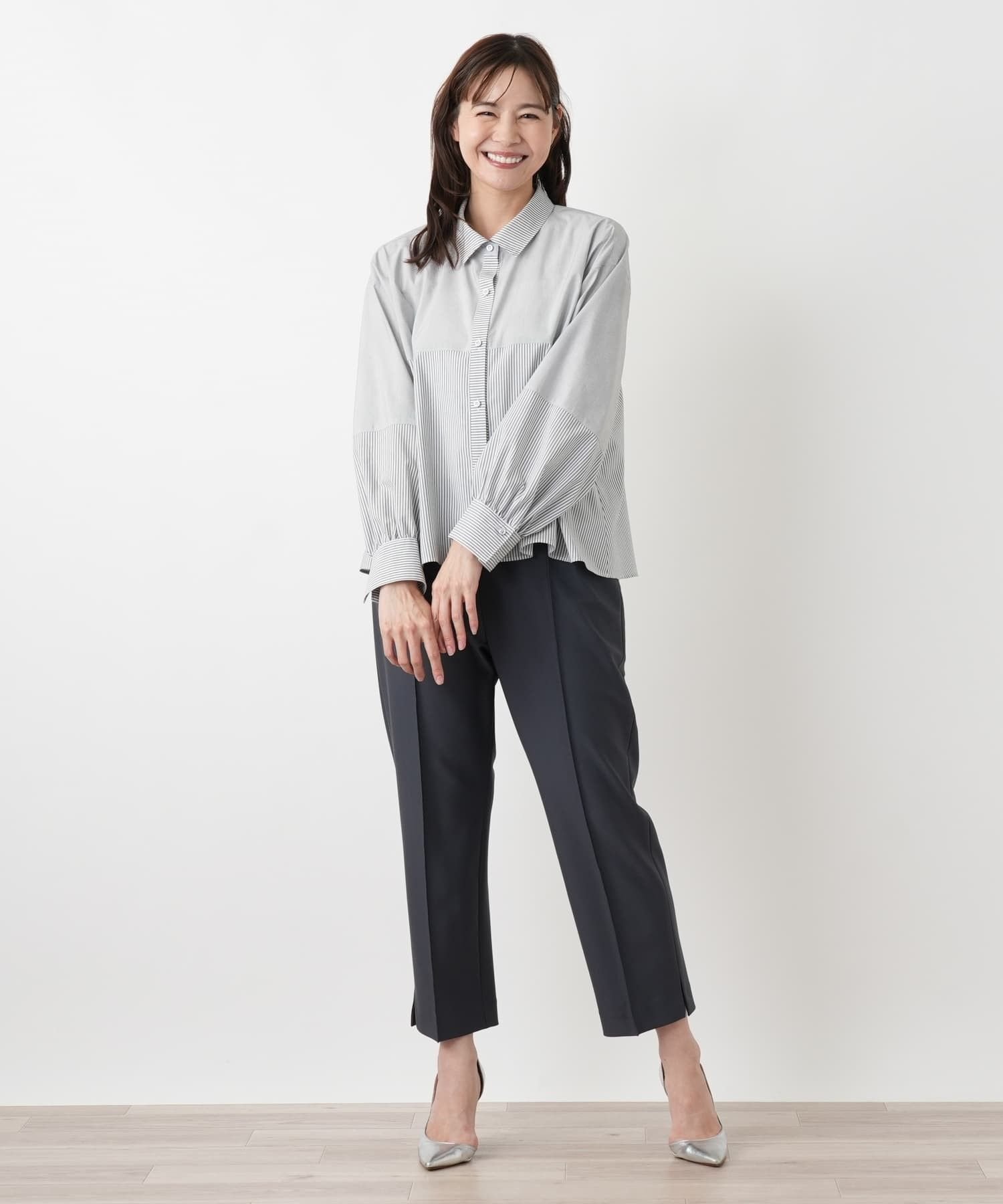 Leilian PLUS HOUSE 【店頭人気】ブラウス【MUSE BY ROCHAS Premiere】 レリアン プラスハウス トップス シャツ・ブラウス ブルー グレー