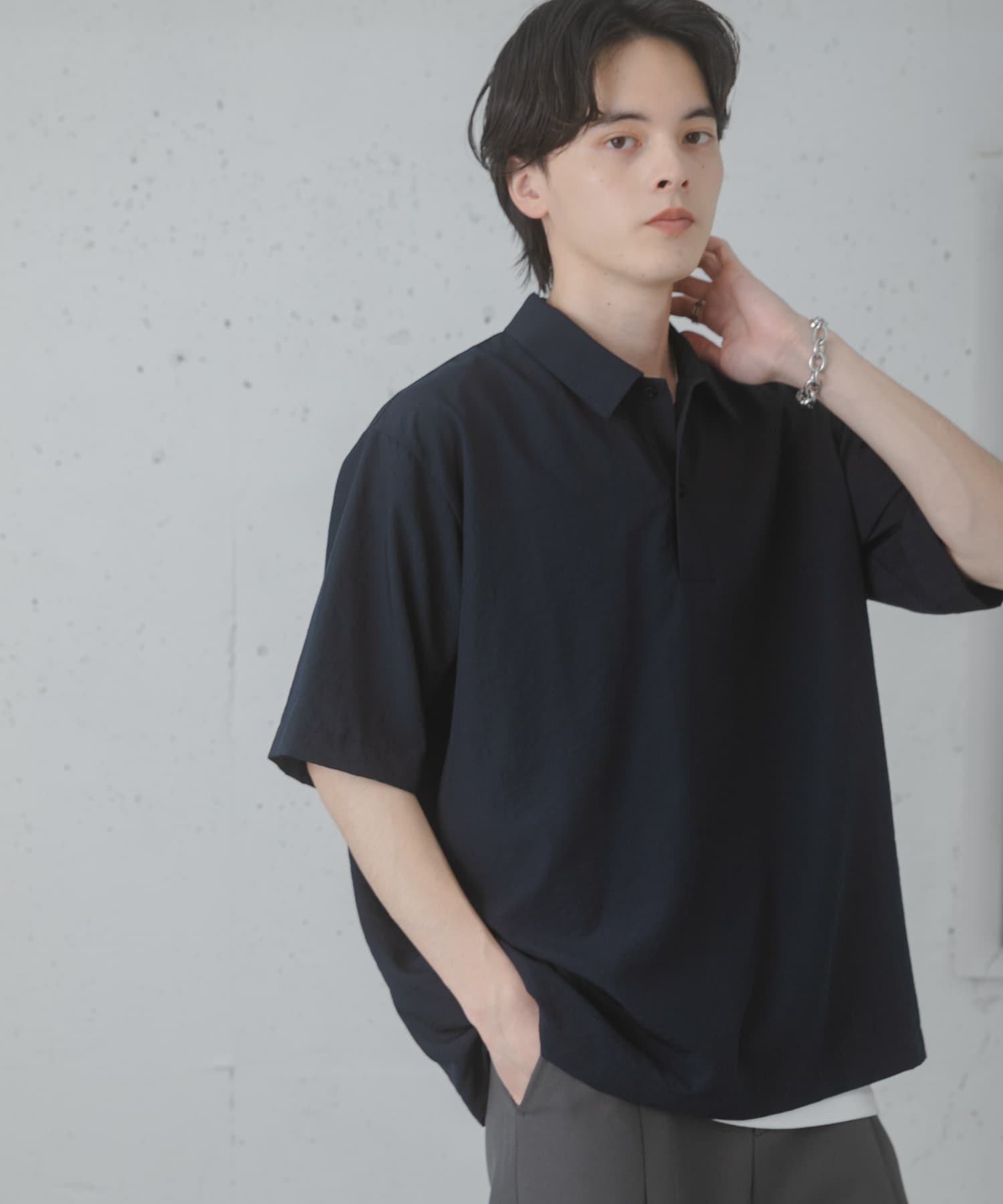 SENSE OF PLACE 『接触冷感/速乾』スパンブロードプルオーバーシャツ センス オブ プレイス トップス シャツ・ブラウス ブルー ネイビー ホワイト