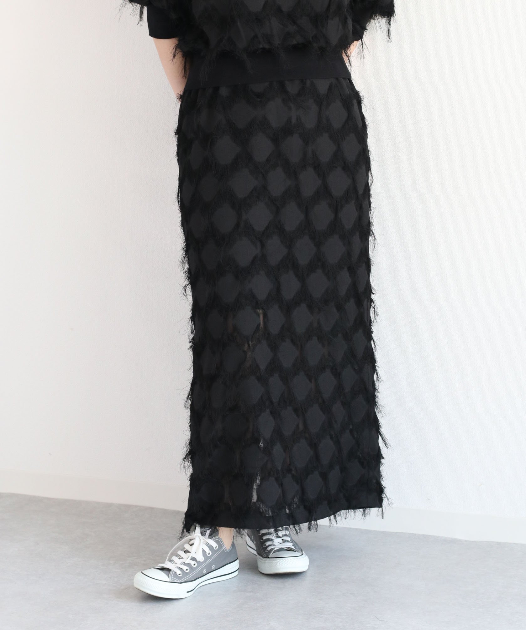 【SALE／30%OFF】cepo フリンジナロースカート　セットアップ可能 セポ スカート ロング・マキシスカート ブラック ホワイト