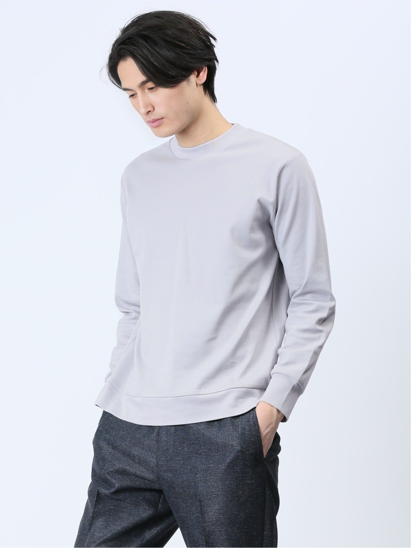 TAKA-Q 【DRESS T-SHIRT】綿ストレッチ クルーネック長袖Tシャツ タカキュー スーツ フォーマル スーツ系小物 グレー ホワイト ネイビー