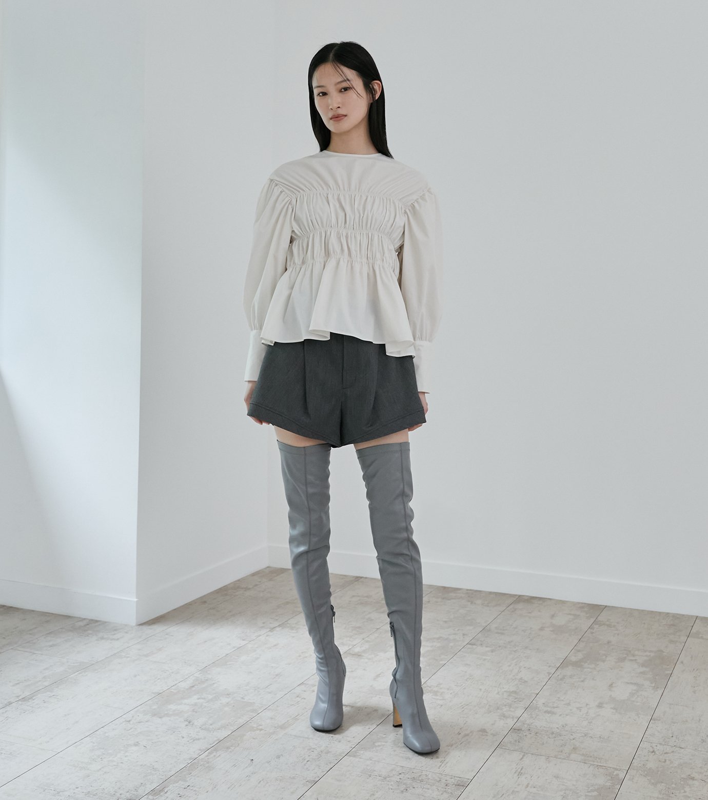 LE CIEL BLEU バックリボンシャーリングブラウス / Back Ribbon Shirring Blouse ルシェルブルー トップス シャツ・ブラウス ブラック ホワイト