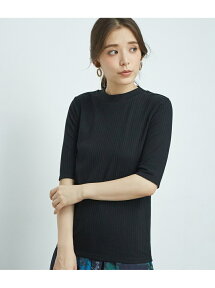 【SALE／49%OFF】ROPE' PICNIC ワイドテレコモックネック5分袖プルオーバー ロペピクニック カットソー カットソーその他 ブラック ホワイト ネイビー パープル