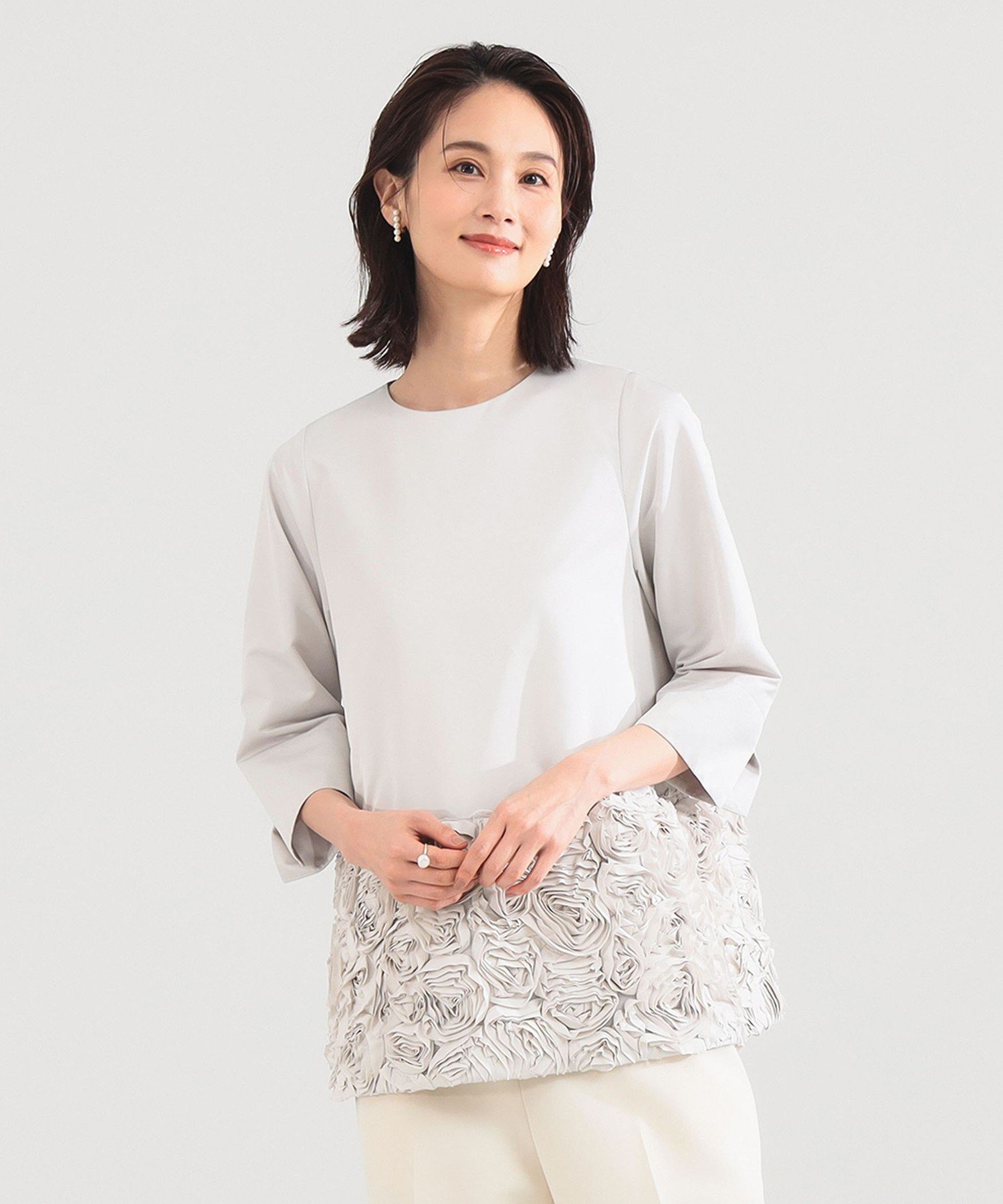 Demi-Luxe BEAMS フラワー チュニック ブラウス* デミルクス ビームス トップス シャツ・ブラウス ブラック【送料無料】