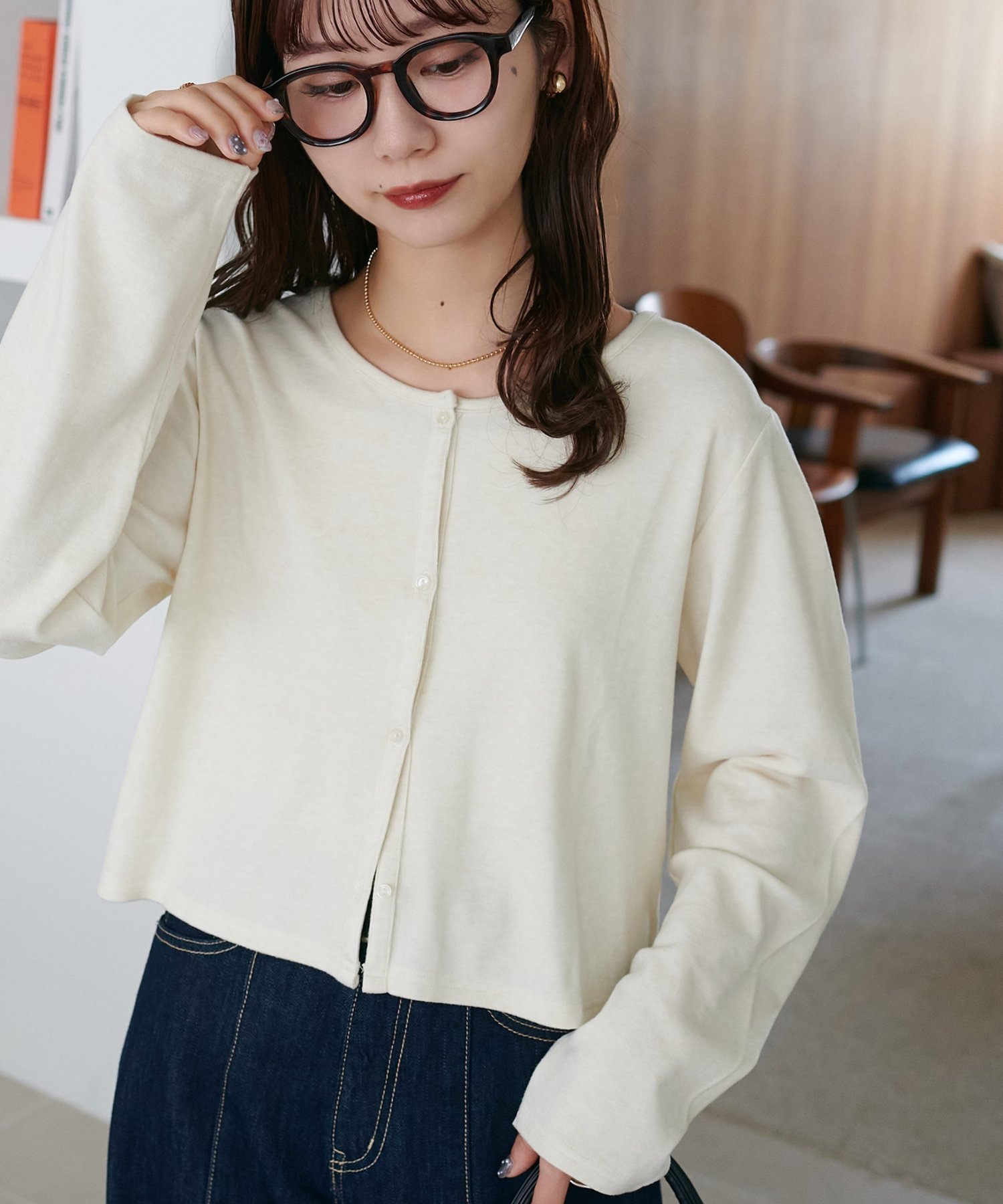 【WEB限定】起毛前後2WAYカーディガン ディスコート トップス カットソー・Tシャツ ブラック ピンク ホワイト ネイビー